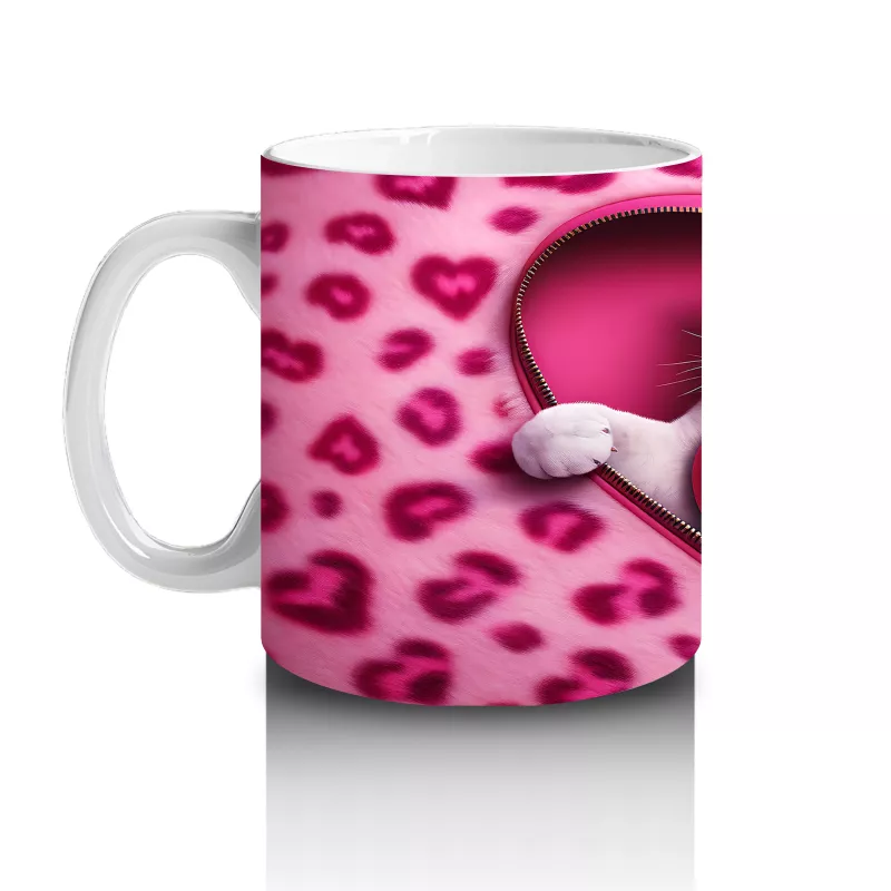 Kalpli Yastık Tutan Beyaz Kedi – Baskılı Kahve Kupası - 2