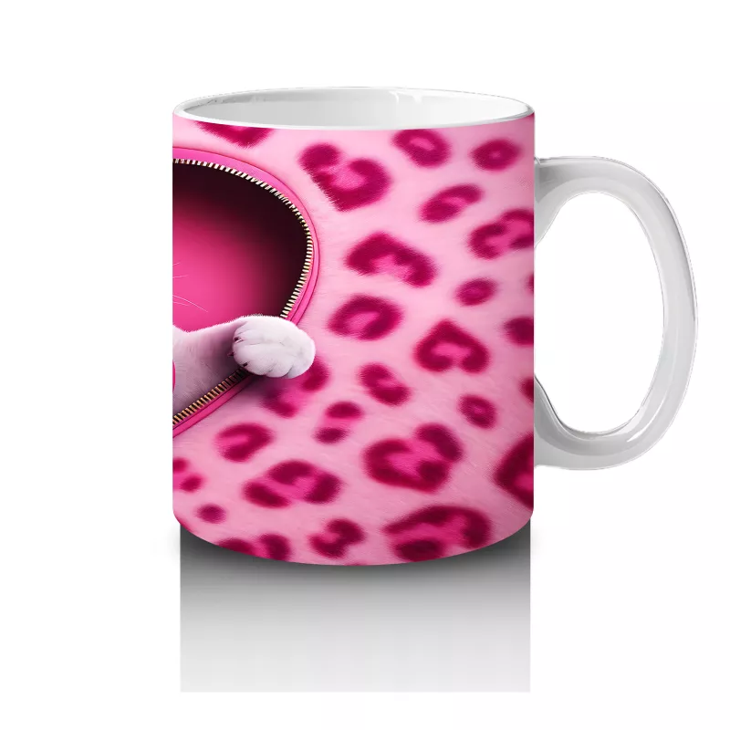 Kalpli Yastık Tutan Beyaz Kedi – Baskılı Kahve Kupası - 4