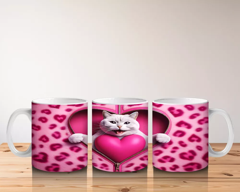 Kalpli Yastık Tutan Beyaz Kedi – Baskılı Kahve Kupası - 5