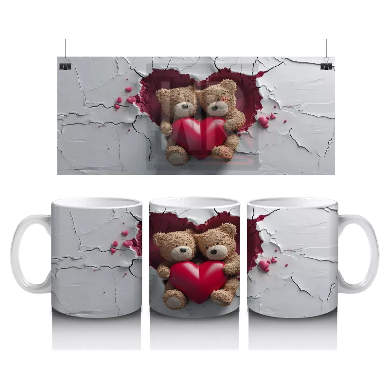 Kalpli Yastık Tutan Sevimli Ayıcıklar – Baskılı Kahve Kupası