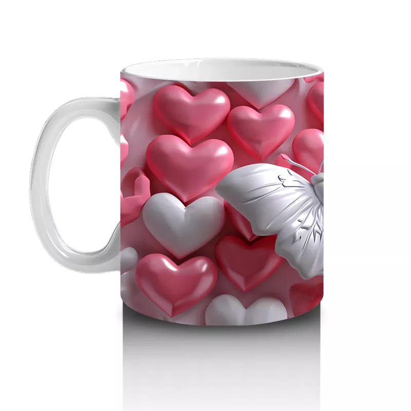 Kalpli Yastıklar Üzerinde Beyaz Kelebek – Baskılı Kahve Kupası - 2