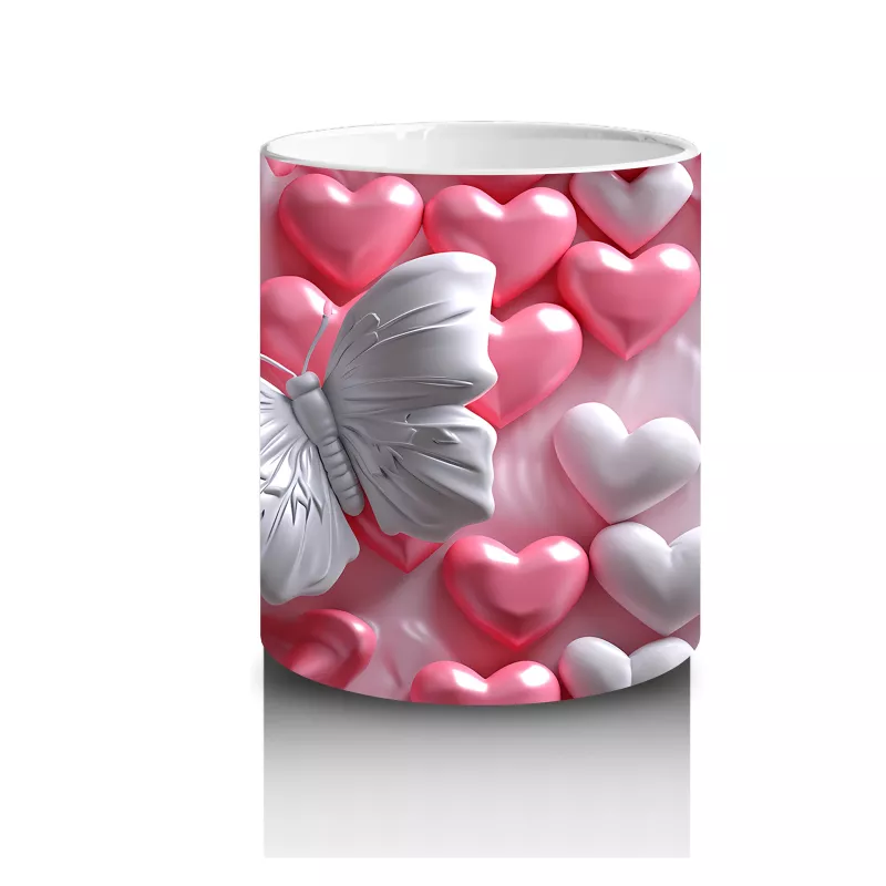 Kalpli Yastıklar Üzerinde Beyaz Kelebek – Baskılı Kahve Kupası - 3