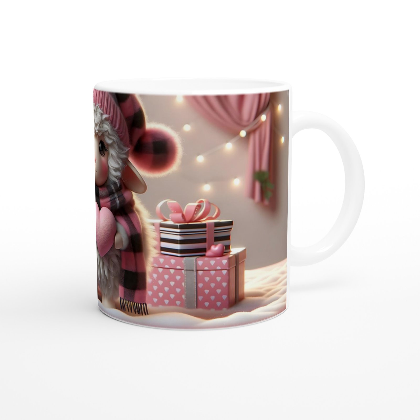 Kalpli Yumuşak Kuzu Figürlü Pembe Temalı Baskılı Kupa Bardak - 3