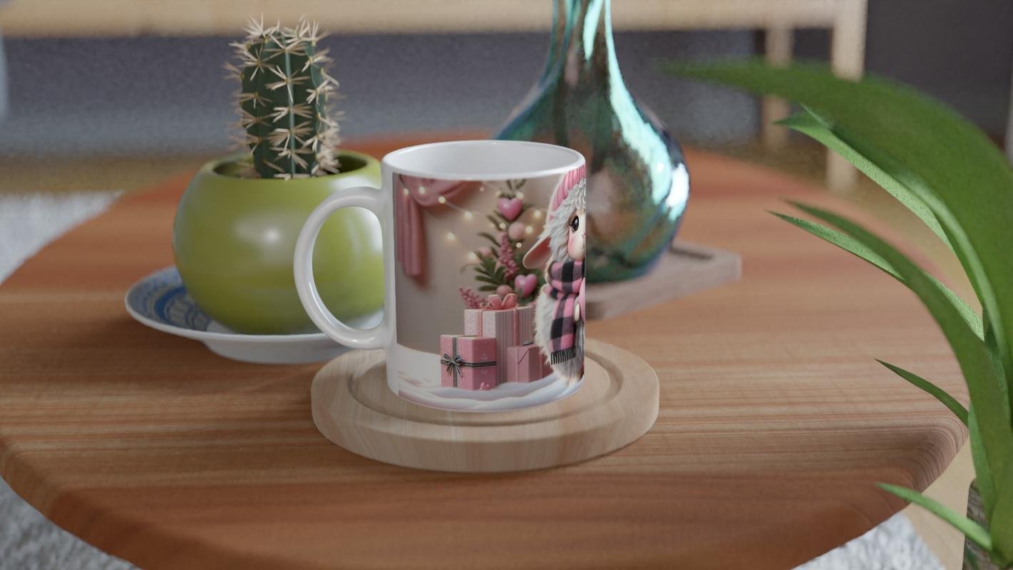 Kalpli Yumuşak Kuzu Figürlü Pembe Temalı Baskılı Kupa Bardak - 4