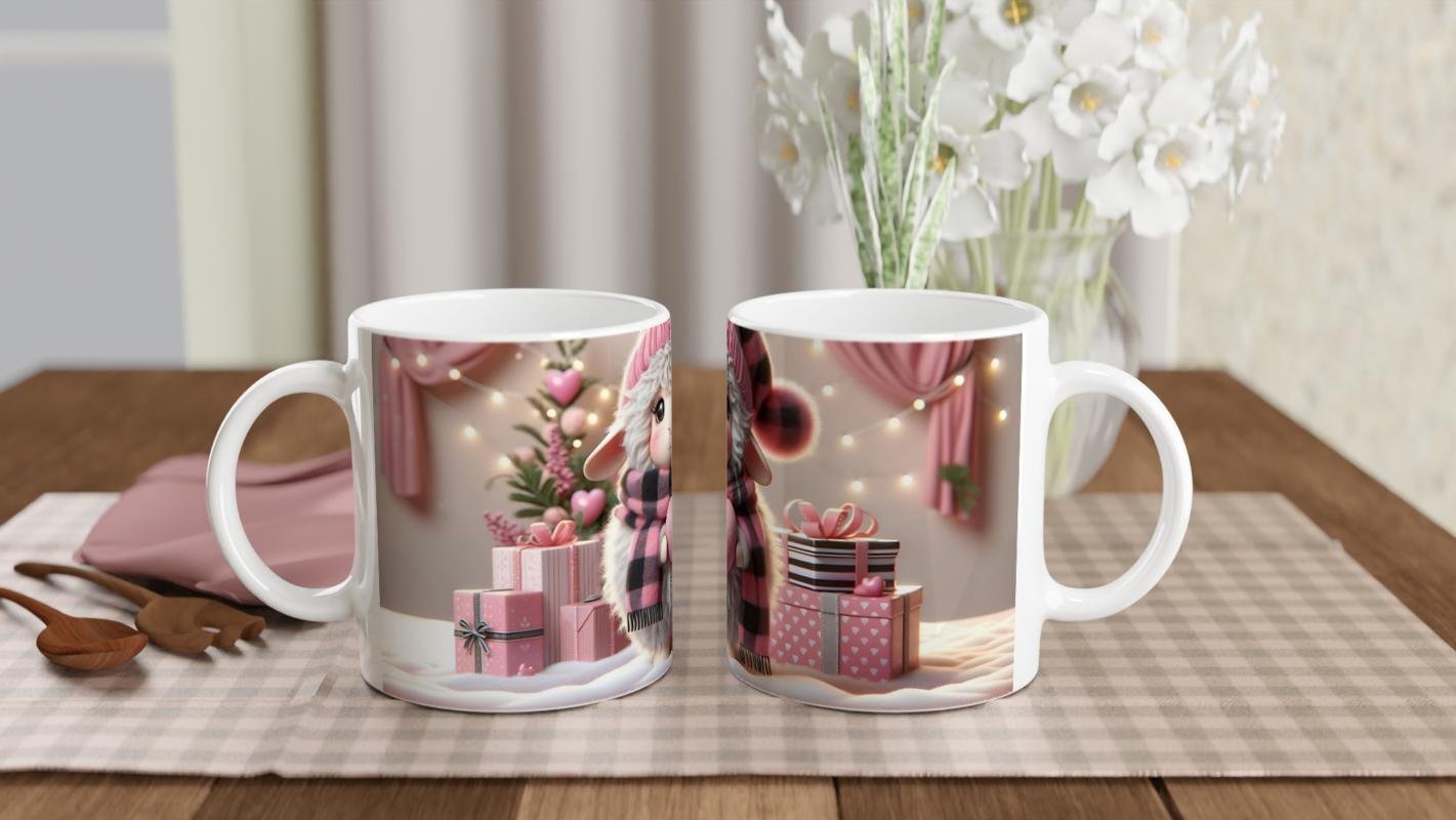 Kalpli Yumuşak Kuzu Figürlü Pembe Temalı Baskılı Kupa Bardak - 5