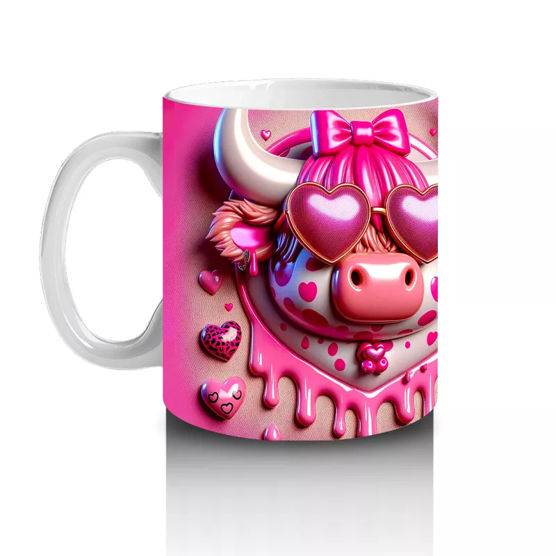 Kalpli Zemin Üzerinde Pembe Boğa Çifti – Baskılı Kahve Kupası - 2