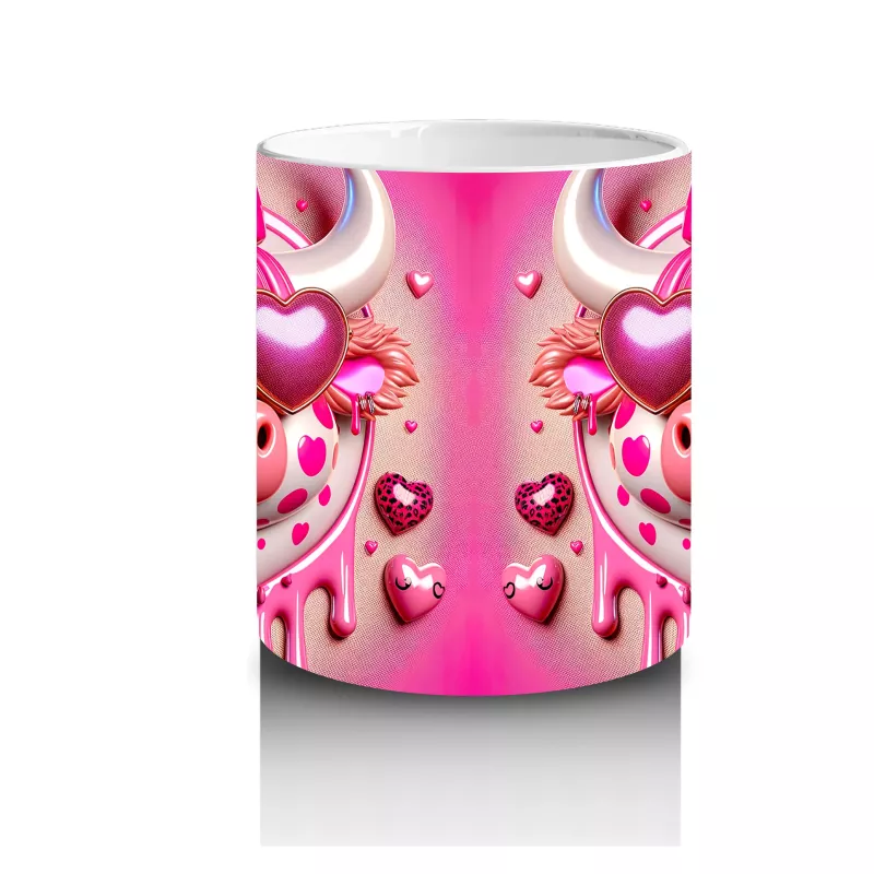 Kalpli Zemin Üzerinde Pembe Boğa Çifti – Baskılı Kahve Kupası - 3