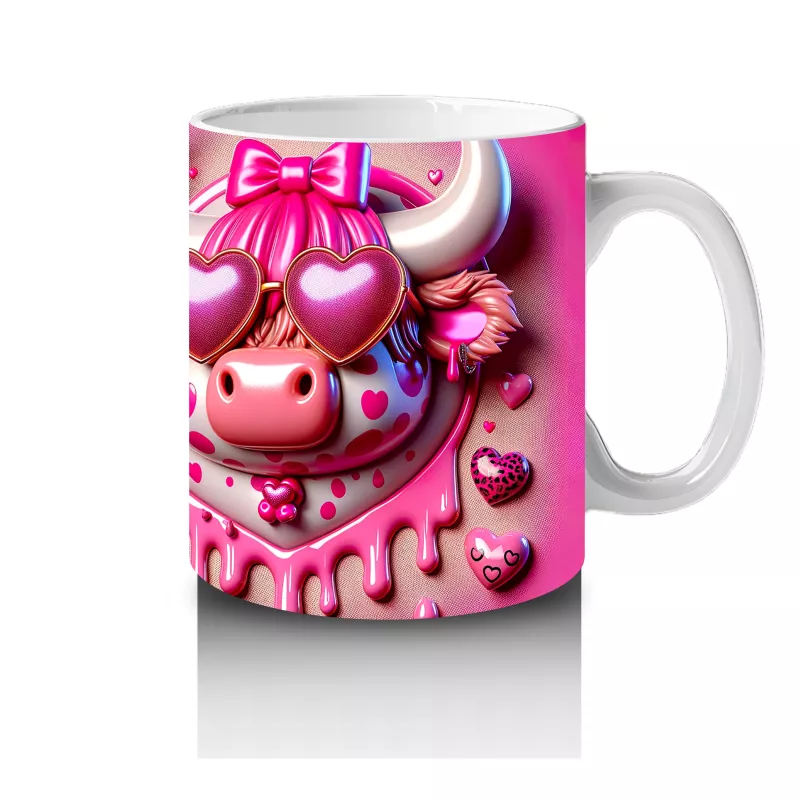 Kalpli Zemin Üzerinde Pembe Boğa Çifti – Baskılı Kahve Kupası - 4