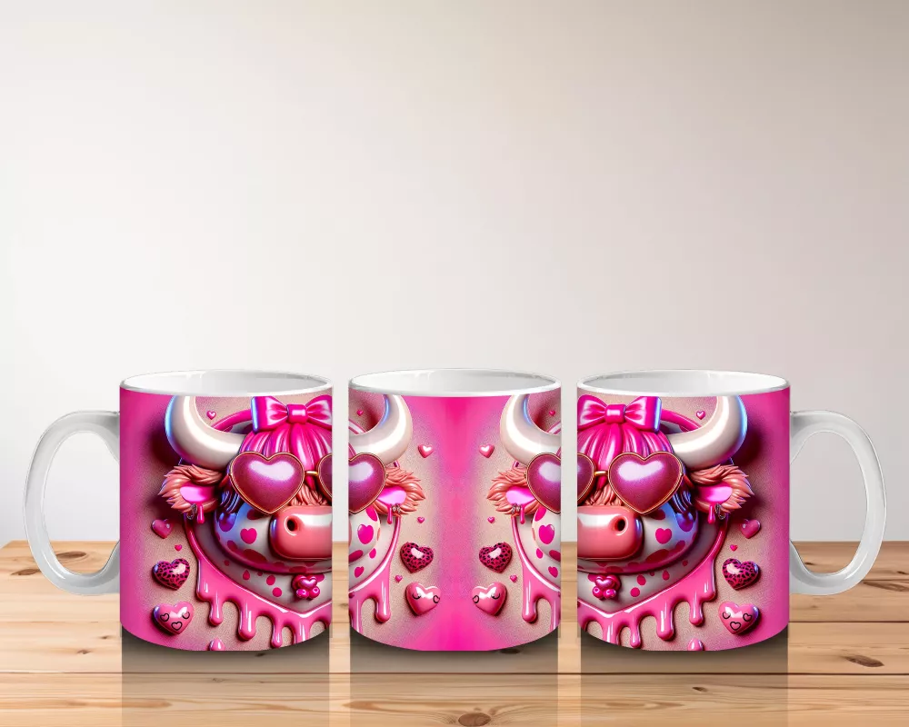 Kalpli Zemin Üzerinde Pembe Boğa Çifti – Baskılı Kahve Kupası - 5