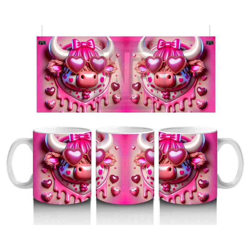 Kalpli Zemin Üzerinde Pembe Boğa Çifti – Baskılı Kahve Kupası