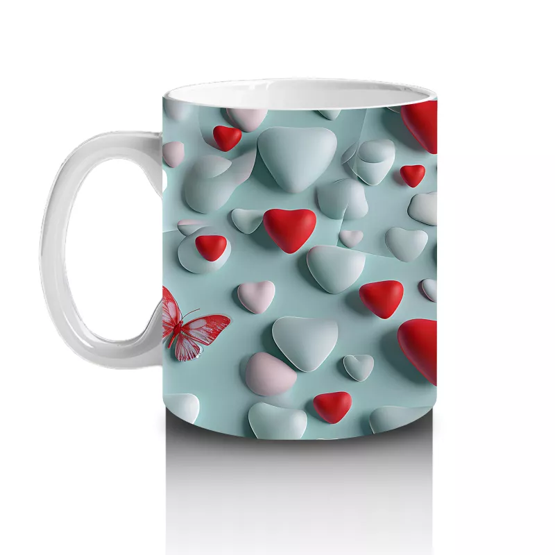 Kalpli Zemin Üzerinde Pembe Kelebek – Baskılı Kahve Kupası - 2