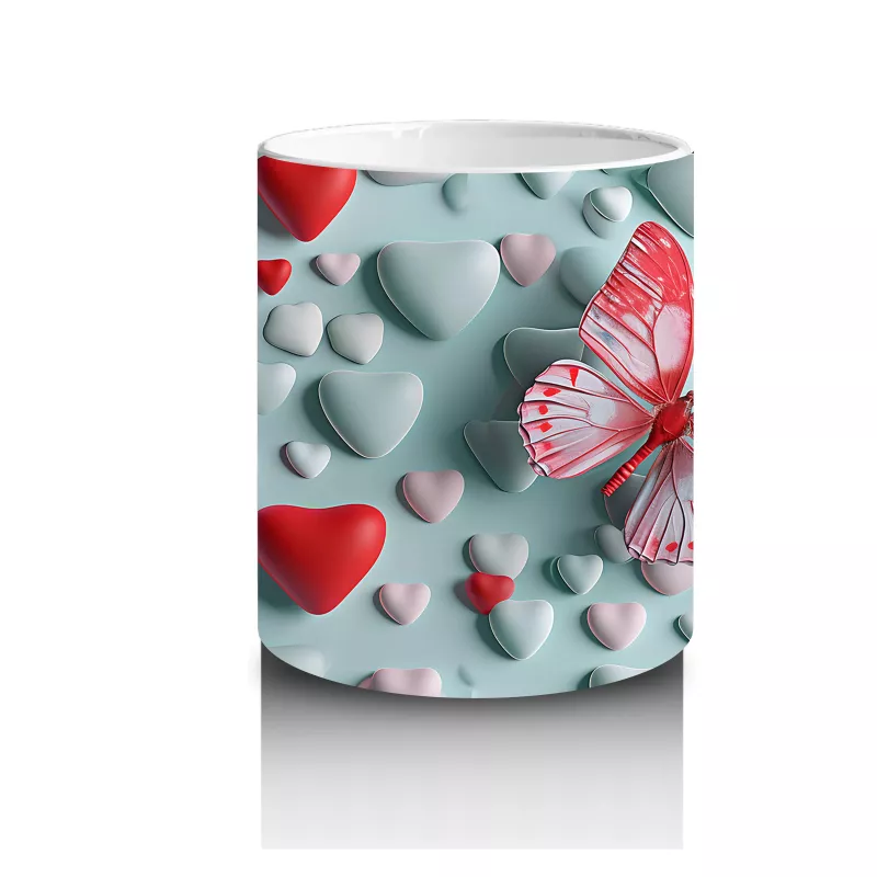 Kalpli Zemin Üzerinde Pembe Kelebek – Baskılı Kahve Kupası - 3