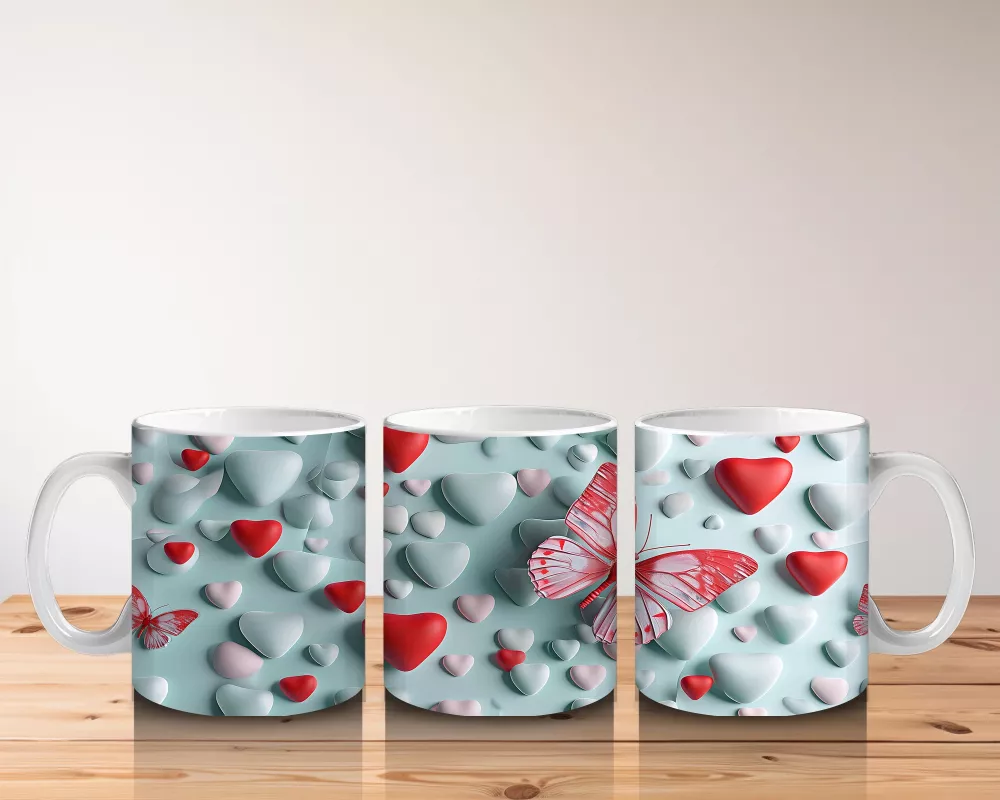 Kalpli Zemin Üzerinde Pembe Kelebek – Baskılı Kahve Kupası - 5