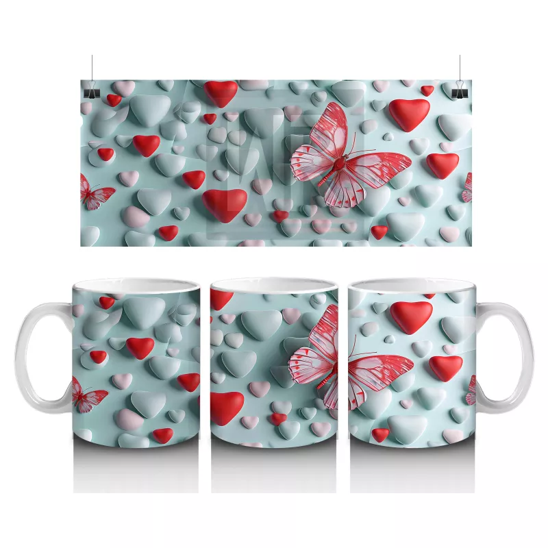 Kalpli Zemin Üzerinde Pembe Kelebek – Baskılı Kahve Kupası