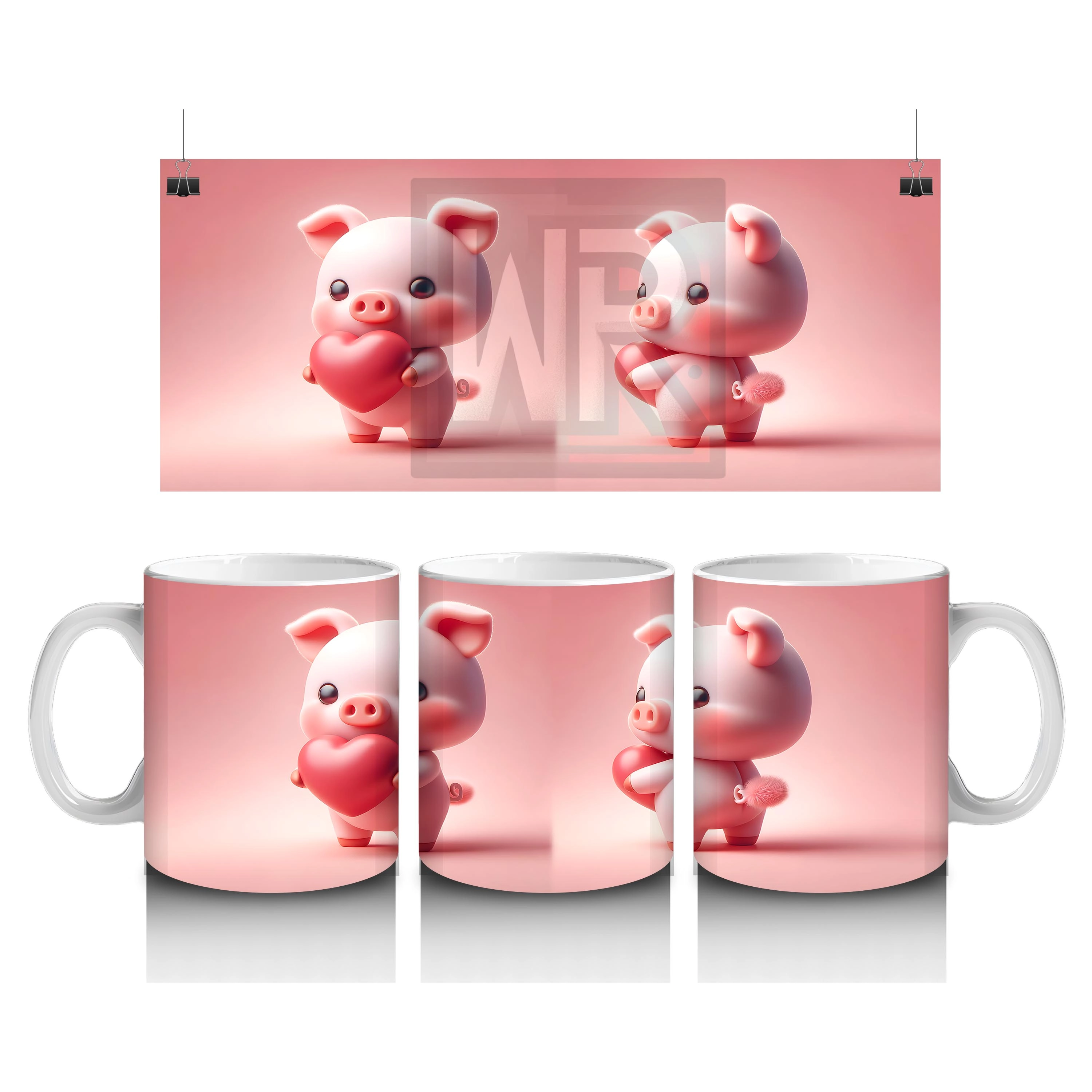 Kalpli Zemin Üzerinde Sevimli Domuzcuklar - Baskılı Kahve Kupası