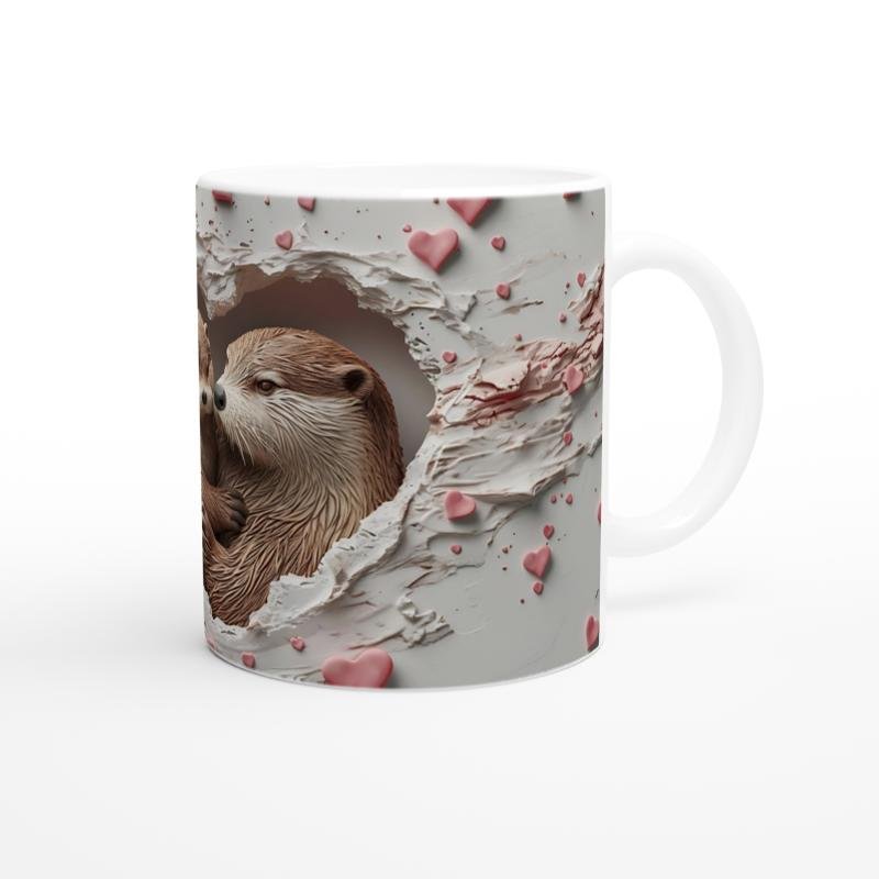 Kalpten Bakan Sarılan Su Samurları Temalı Baskılı Kupa Bardak - 3