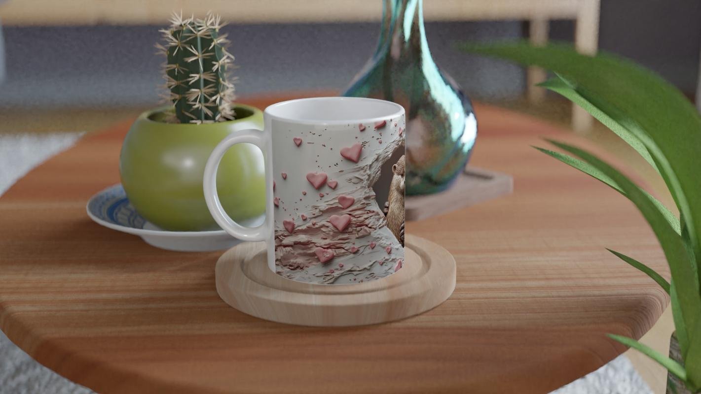 Kalpten Bakan Sarılan Su Samurları Temalı Baskılı Kupa Bardak - 4