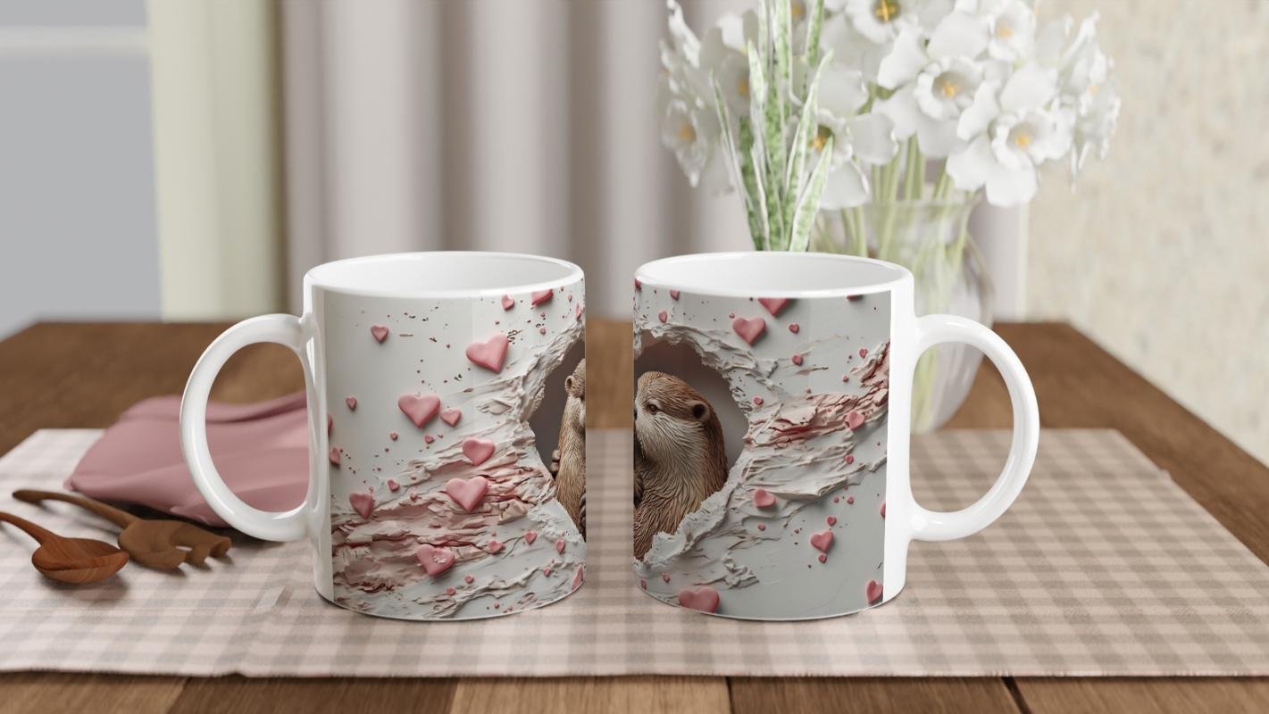 Kalpten Bakan Sarılan Su Samurları Temalı Baskılı Kupa Bardak - 5