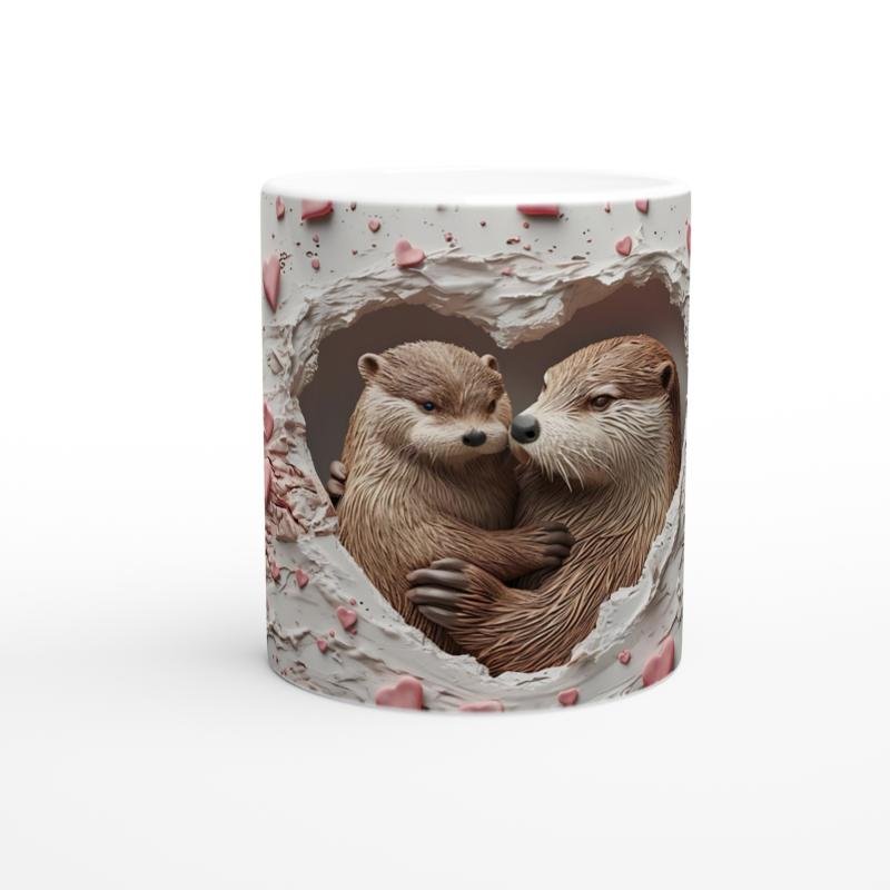 Kalpten Bakan Sarılan Su Samurları Temalı Baskılı Kupa Bardak