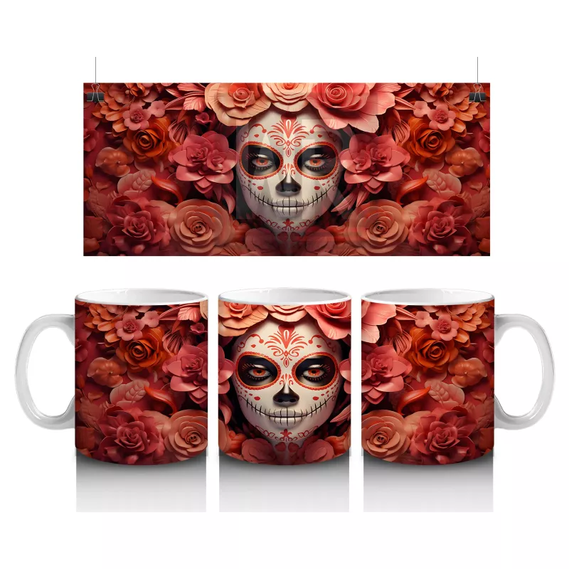 Kan Kırmızısı Gül Denizinde Kafatası – Hediyelik Kahve Kupası