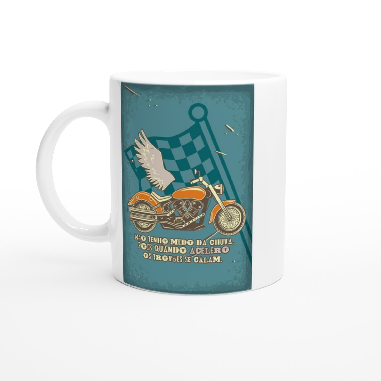 Kanatlı Yarış Motoru ve Portekizce Söz Baskılı Kupa Bardak