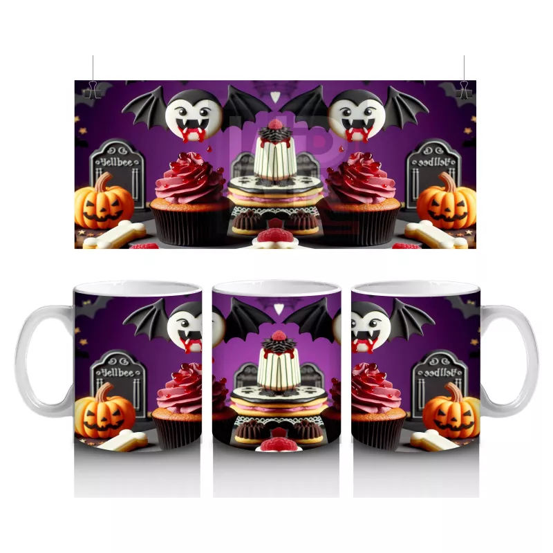 Kara Kafatası Figürlü Gotik Tatlı Standı Temalı Cadılar Bayramı Baskılı Kupa Bardak