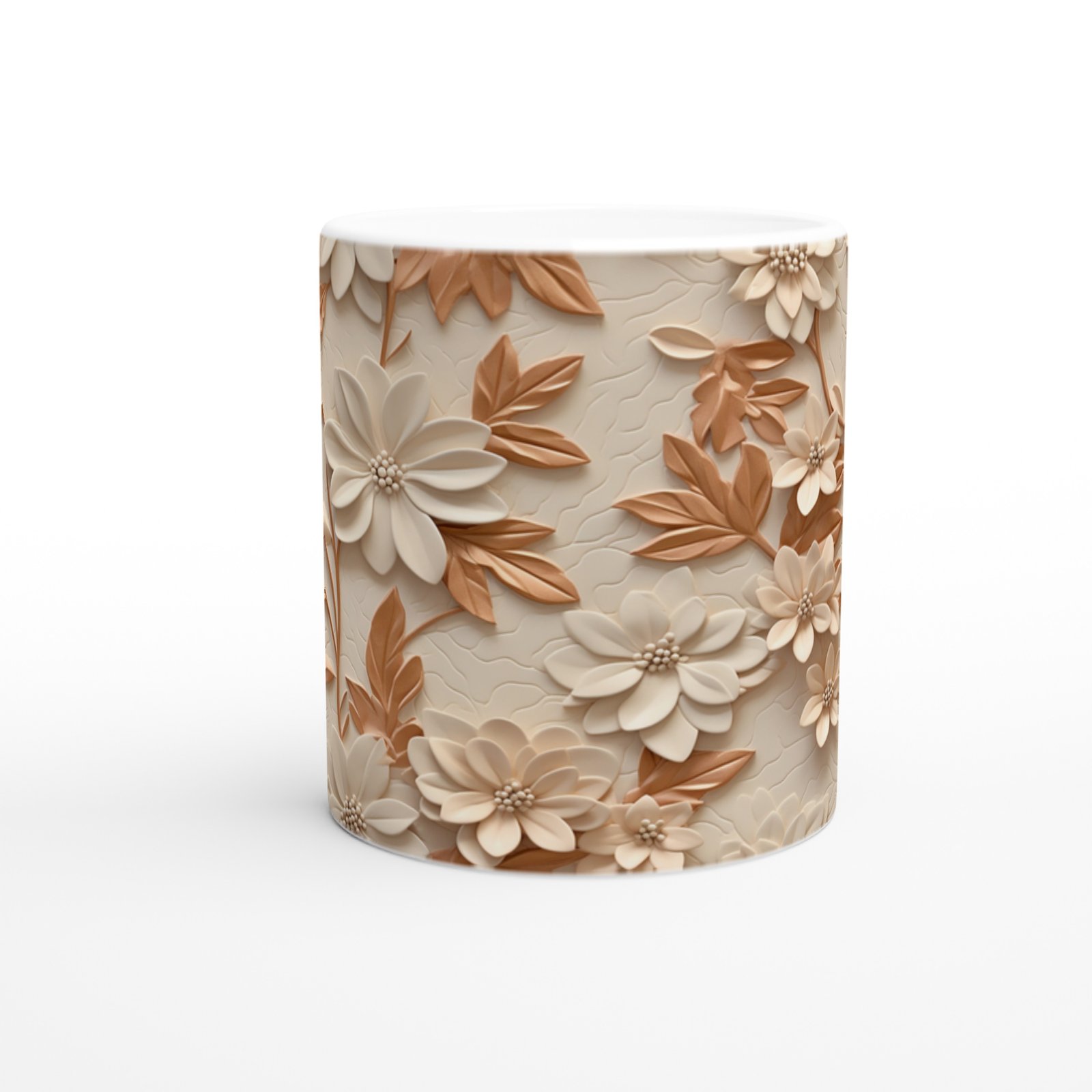 Karamel Tonlu Çiçek Desenli Kupa Bardak - 2