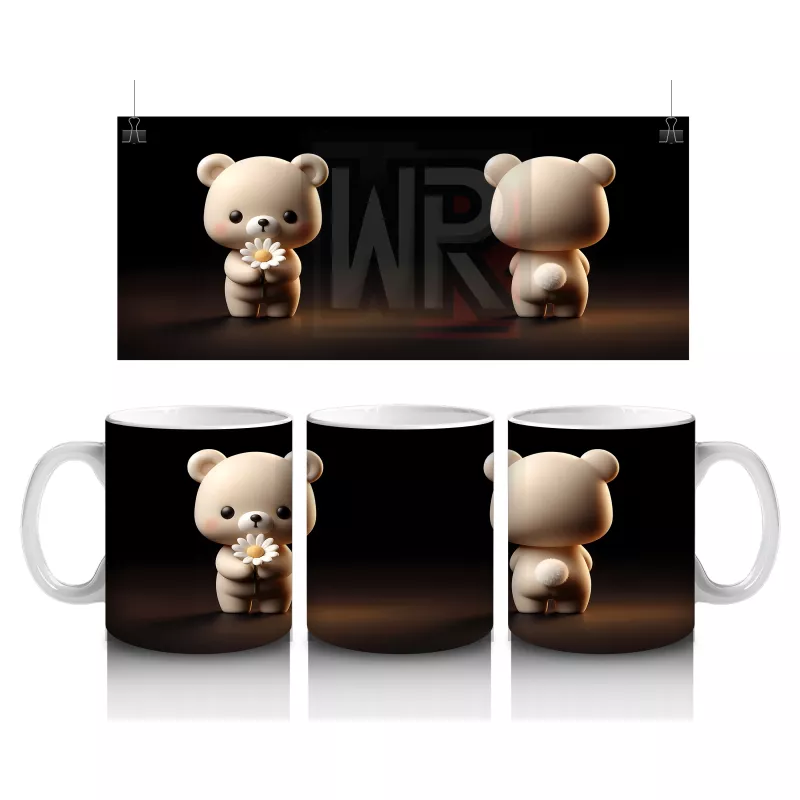 Karanlık Arka Planda Ayakta Duran Sevimli Ayıcık – Baskılı Kahve Kupası