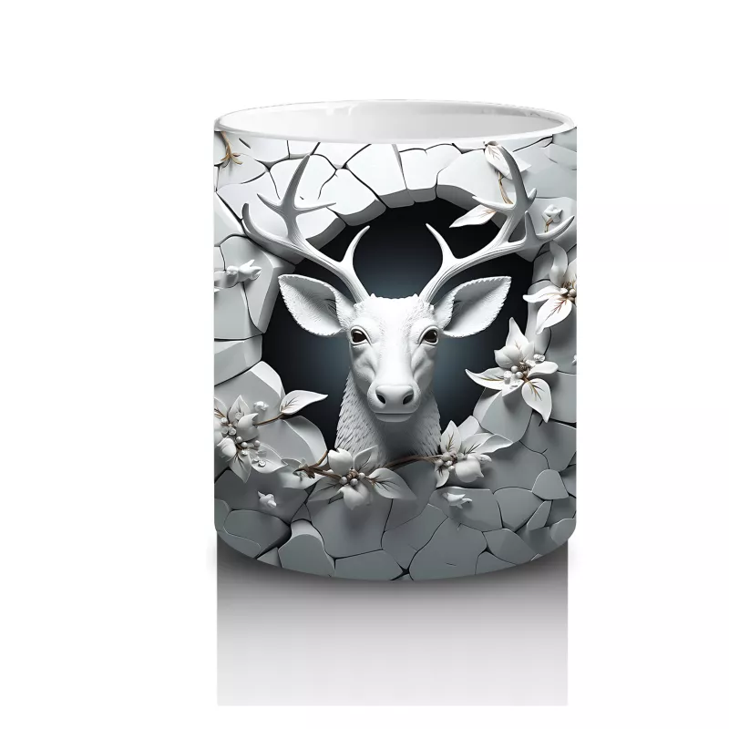 Karanlık Çatlakta Geyik Kafası Silueti – Baskılı Kahve Kupası - 3