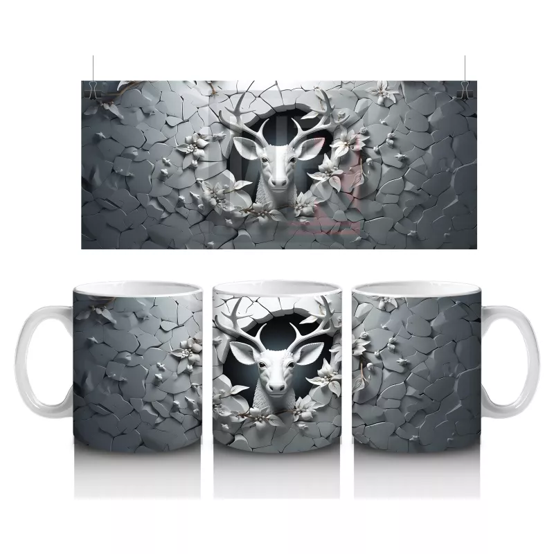 Karanlık Çatlakta Geyik Kafası Silueti – Baskılı Kahve Kupası