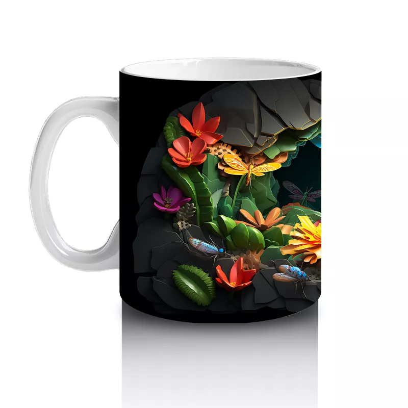 Karanlık Mağarada Parlayan Çiçekler ve Pembe Yusufçuk - Baskılı kahve kupası - 2