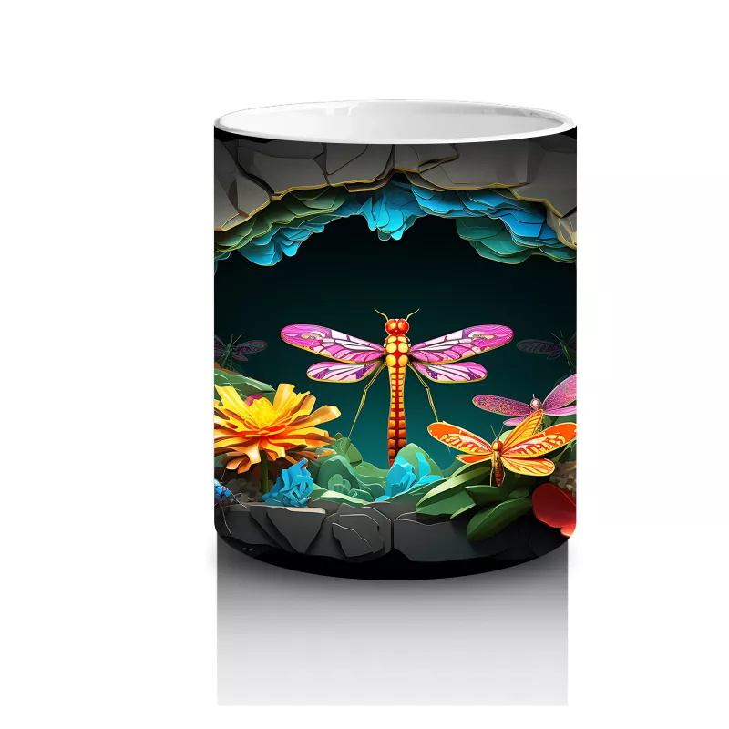 Karanlık Mağarada Parlayan Çiçekler ve Pembe Yusufçuk - Baskılı kahve kupası - 3