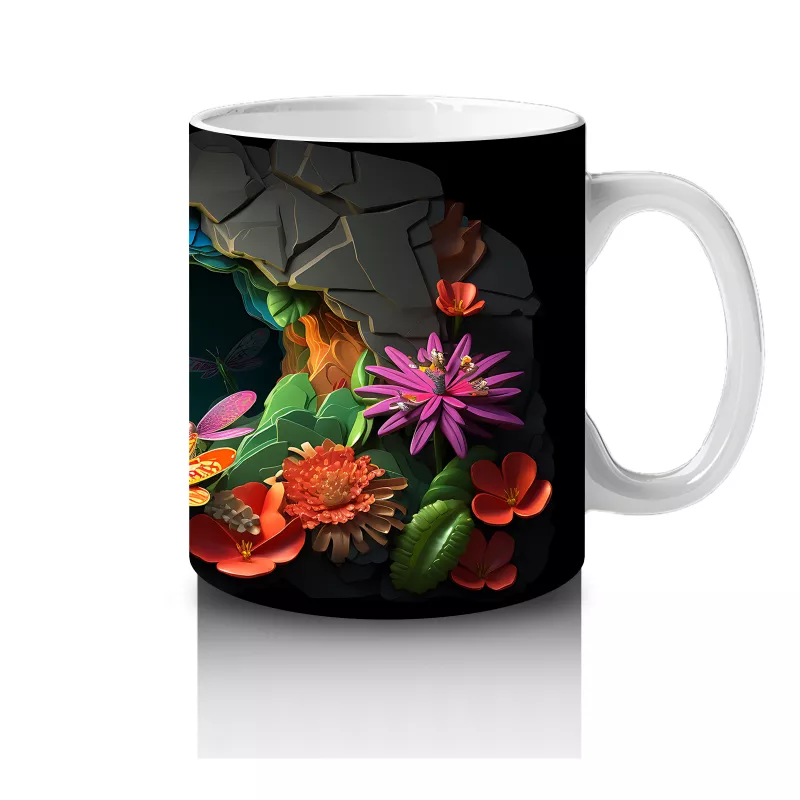 Karanlık Mağarada Parlayan Çiçekler ve Pembe Yusufçuk - Baskılı kahve kupası - 4