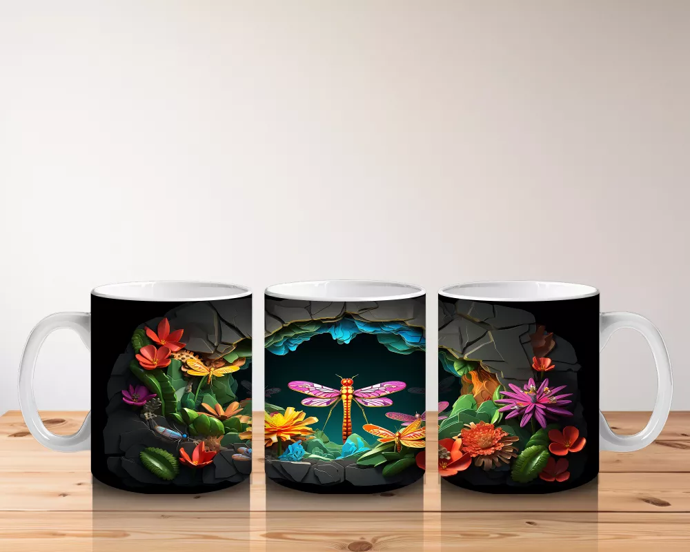 Karanlık Mağarada Parlayan Çiçekler ve Pembe Yusufçuk - Baskılı kahve kupası - 5