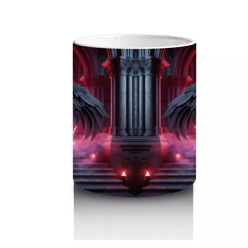 Karanlık Ormanda Kırmızı Işıklarla Aydınlatılmış Vampir Figürlü Cadılar Bayramı Baskılı Kupa Bardak - 3