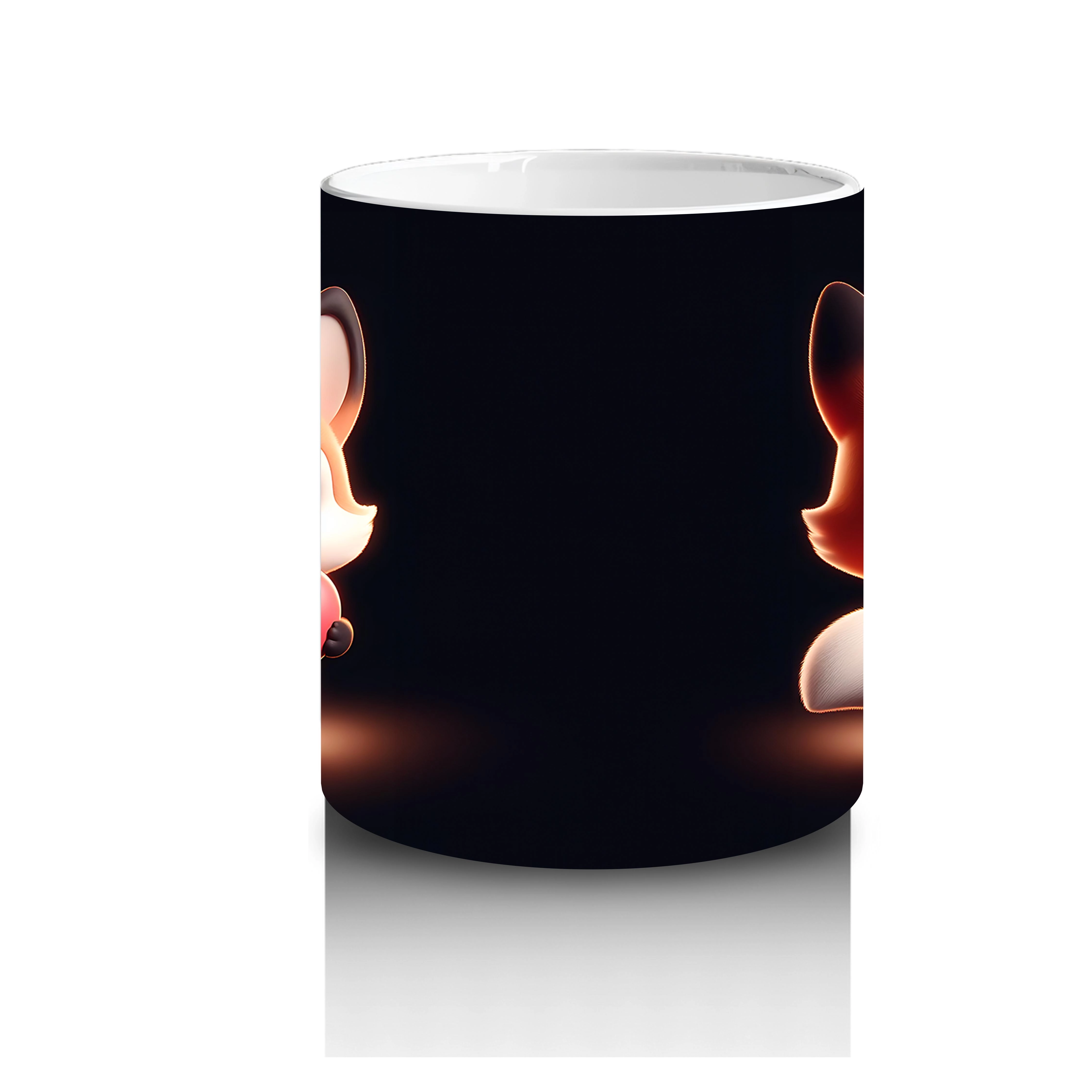 Karanlık Zeminde Sevimli Tilki Çifti – Baskılı Kupa Bardak - 3