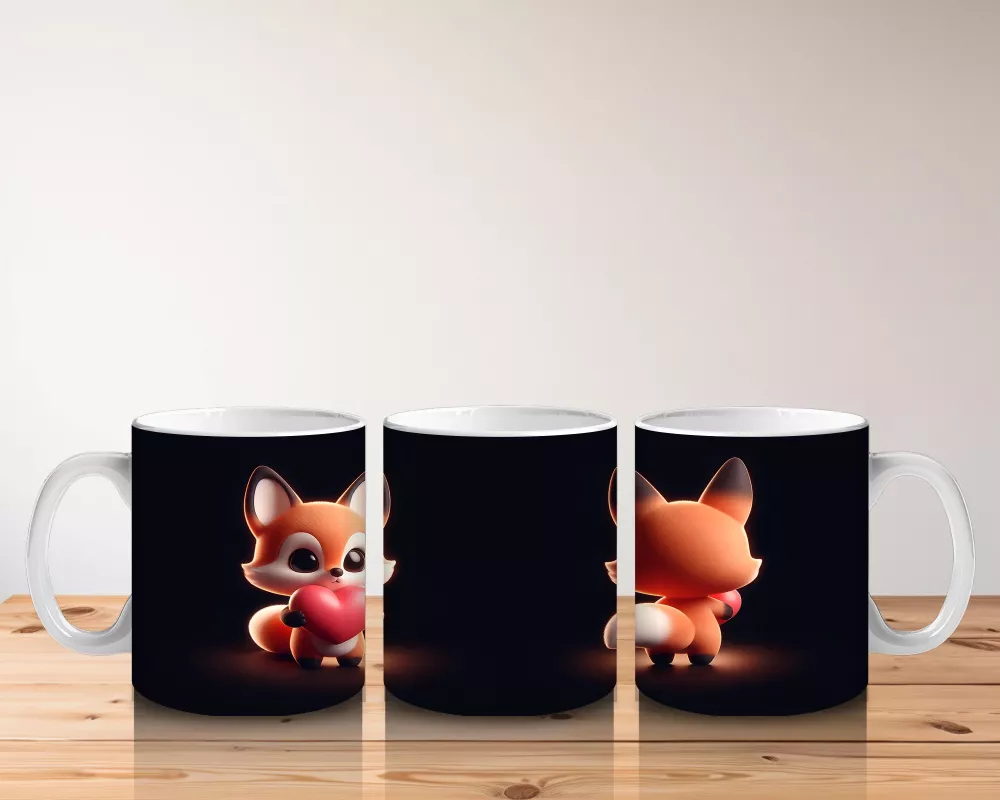 Karanlık Zeminde Sevimli Tilki Çifti – Baskılı Kupa Bardak - 5