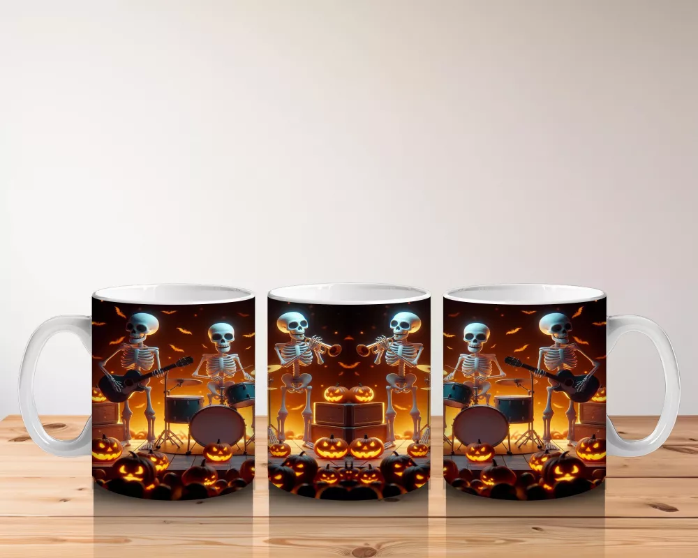 Karanlıkta Asılı Siyah Balonlar ve Mumlarla Cadılar Bayramı Baskılı Kupa Bardak - 5