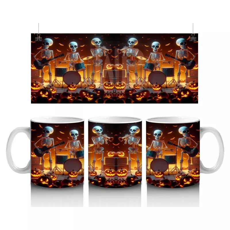 Karanlıkta Asılı Siyah Balonlar ve Mumlarla Cadılar Bayramı Baskılı Kupa Bardak