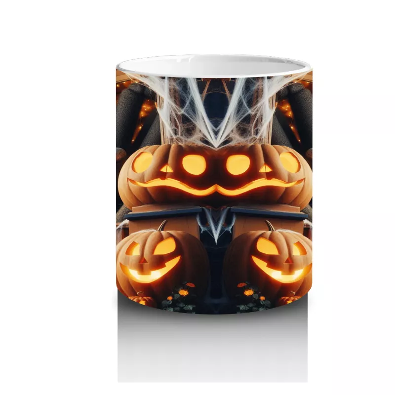 Karanlıkta Balkabağı ve Baykuş Figürlü Gotik Cadılar Bayramı Baskılı Kupa Bardak - 3