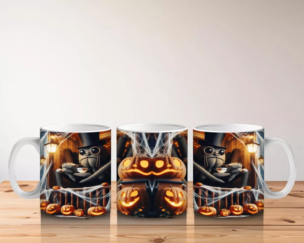 Karanlıkta Balkabağı ve Baykuş Figürlü Gotik Cadılar Bayramı Baskılı Kupa Bardak - 5