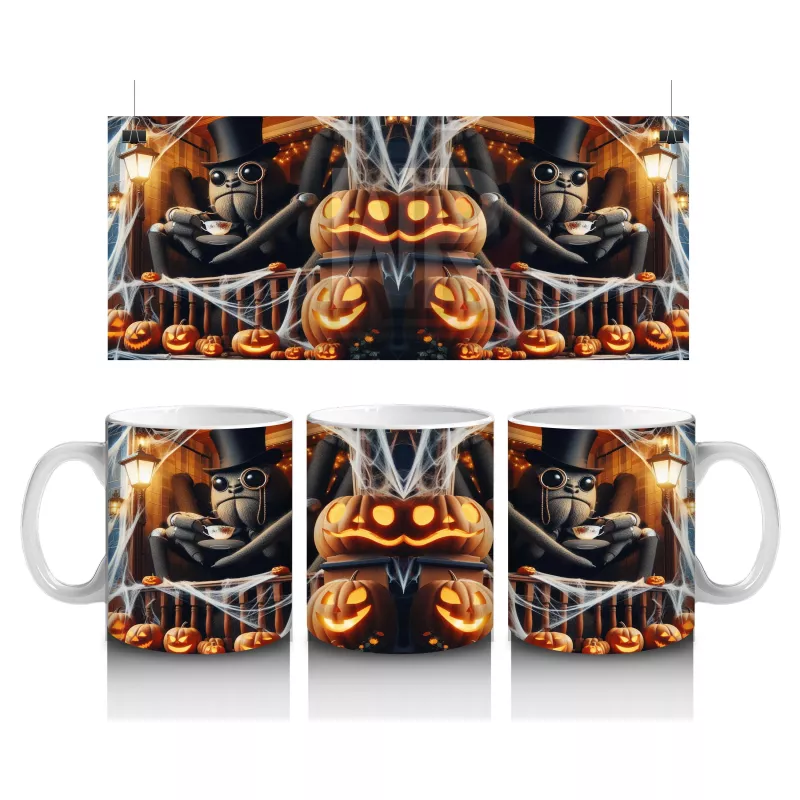 Karanlıkta Balkabağı ve Baykuş Figürlü Gotik Cadılar Bayramı Baskılı Kupa Bardak