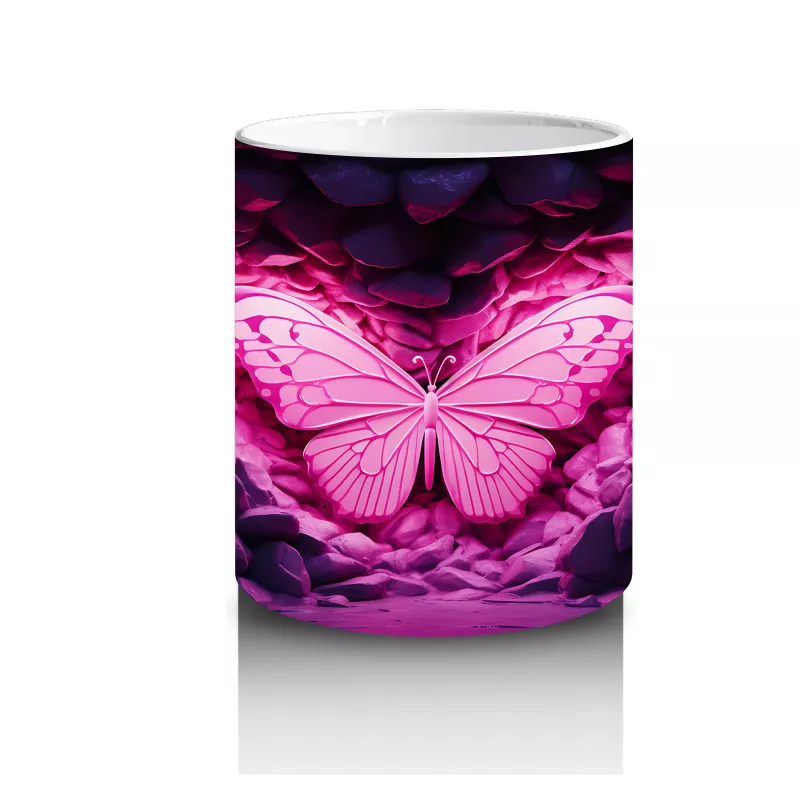 Karanlıkta Parlayan Pembe Kelebek - Baskılı Kahve Kupası - 3