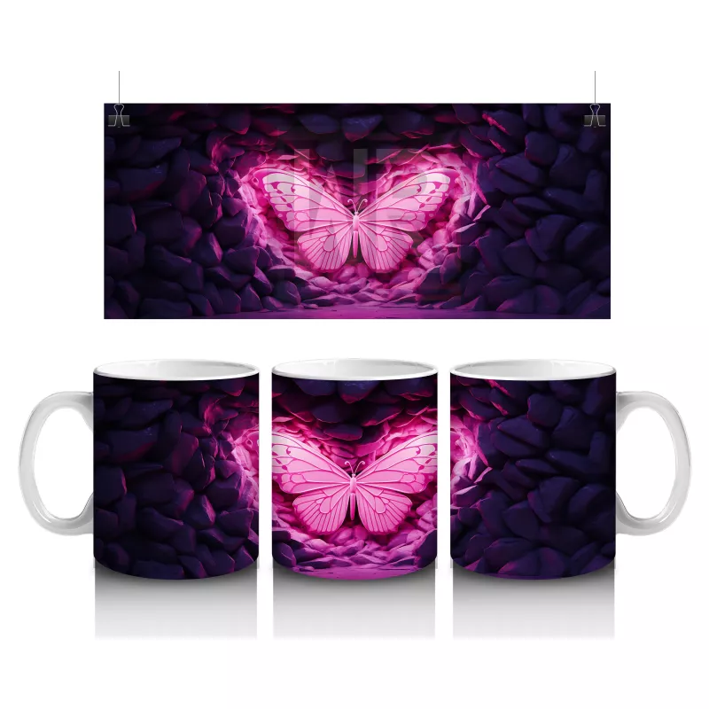 Karanlıkta Parlayan Pembe Kelebek - Baskılı Kahve Kupası