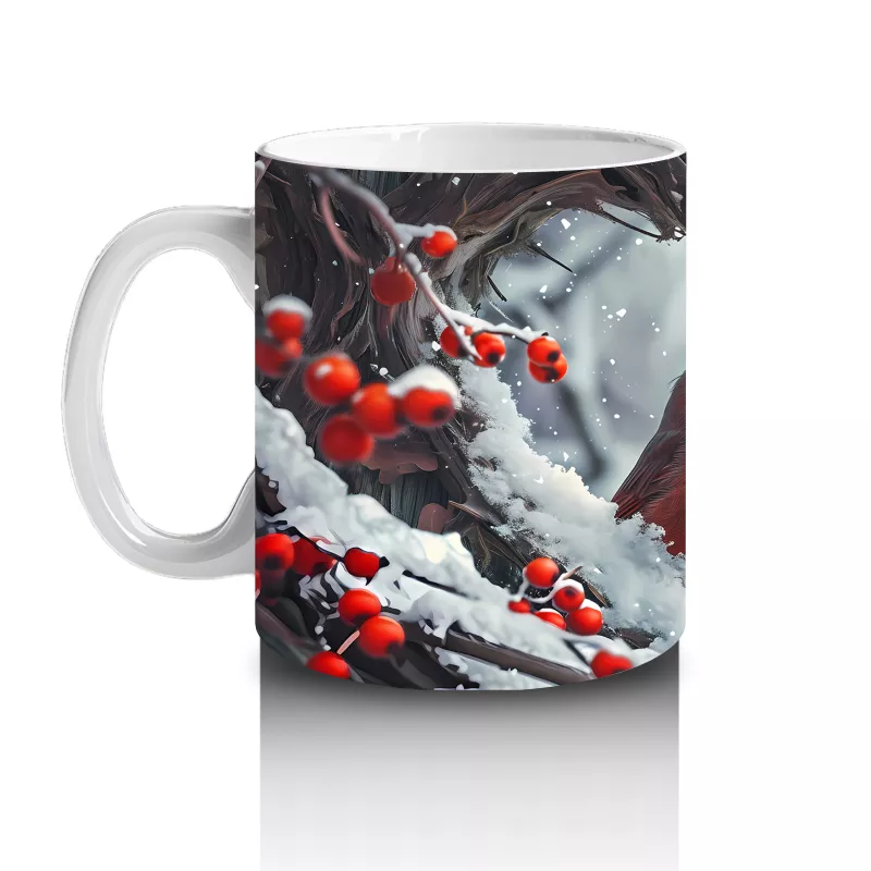 Karla Kaplı Dallar Üzerinde Kardinal Kuşu – Baskılı Kahve Kupası - 2