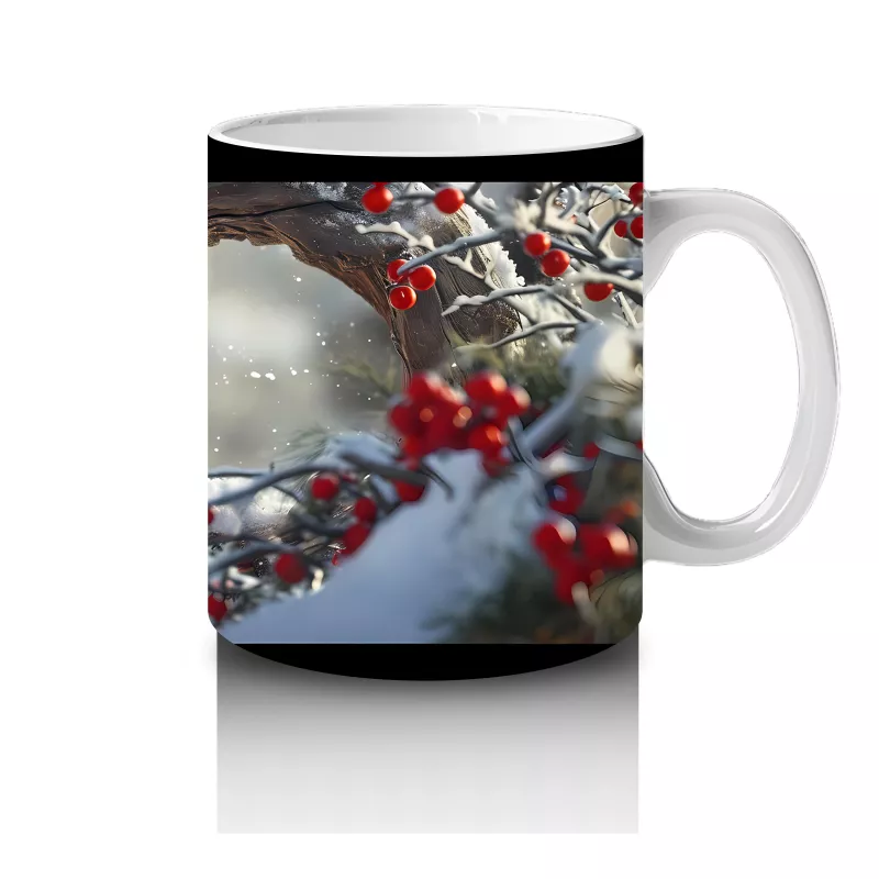 Karla Kaplı Dallar Üzerinde Kardinal Kuşu – Baskılı Kahve Kupası - 4