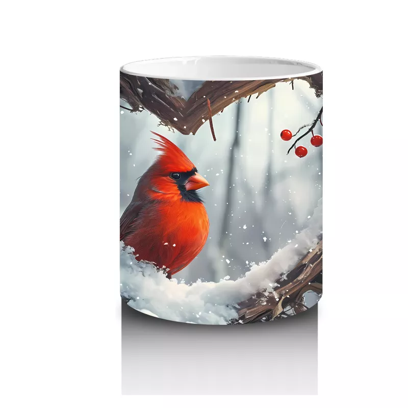 Karla Kaplı Dallar Üzerinde Kardinal Kuşu – Baskılı Kahve Kupası - 3
