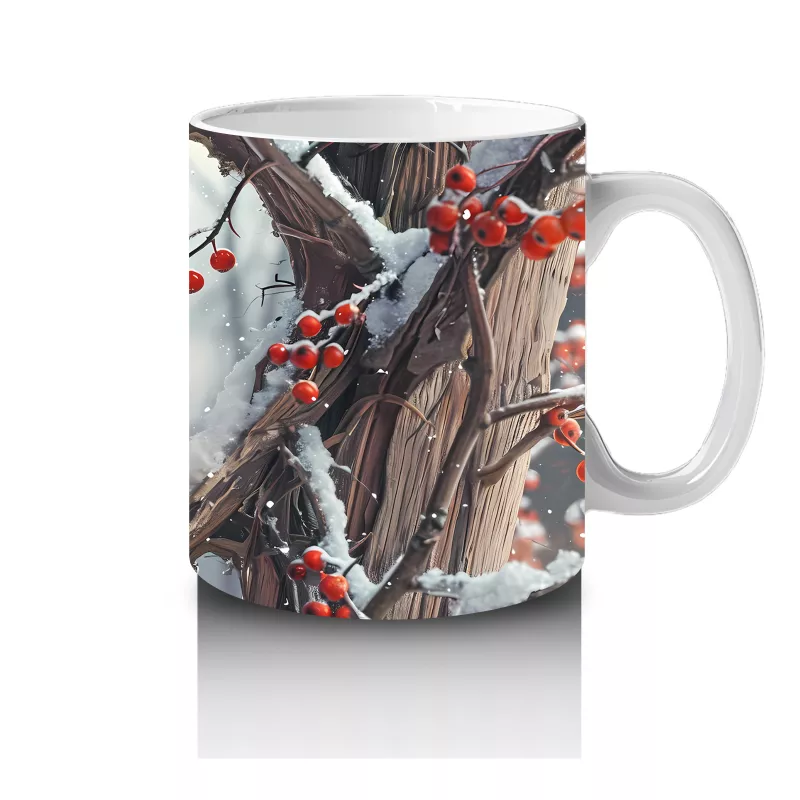 Karla Kaplı Dallar Üzerinde Kardinal Kuşu – Baskılı Kahve Kupası - 4