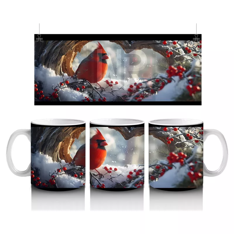 Karla Kaplı Dallar Üzerinde Kardinal Kuşu – Baskılı Kahve Kupası