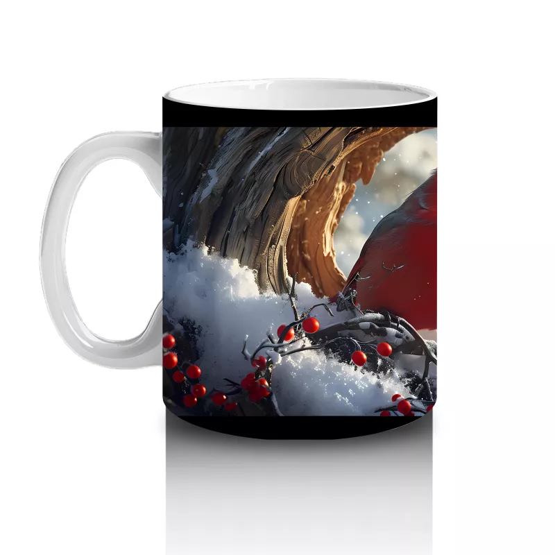 Karla Kaplı Dallar Üzerinde Kardinal Kuşu – Baskılı Kahve Kupası - 2